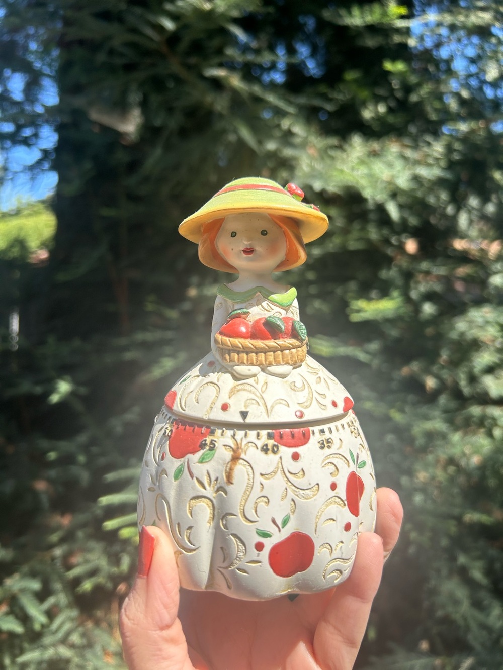 VINTAGE CRACKER BARREL APPLE COLLECTION KITCHEN TIMER LADY FIGURINE non working